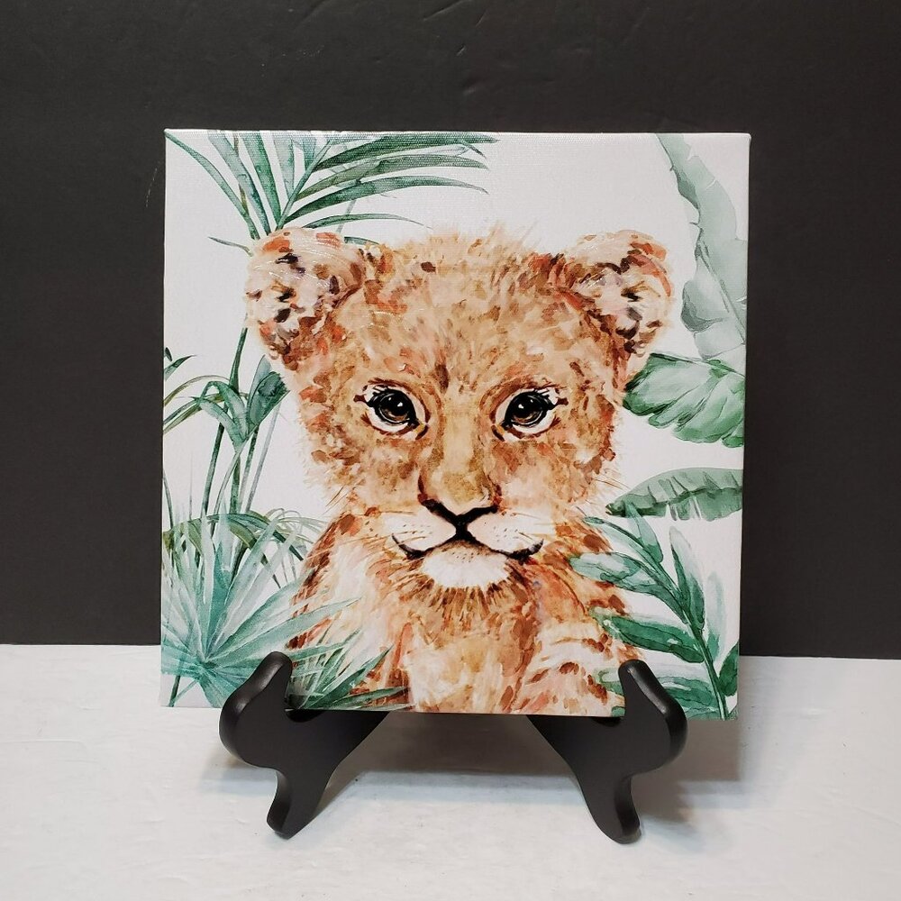 Cute Lion Cub In Jungle Canvas Print Wall Art 8", African Cat Decor